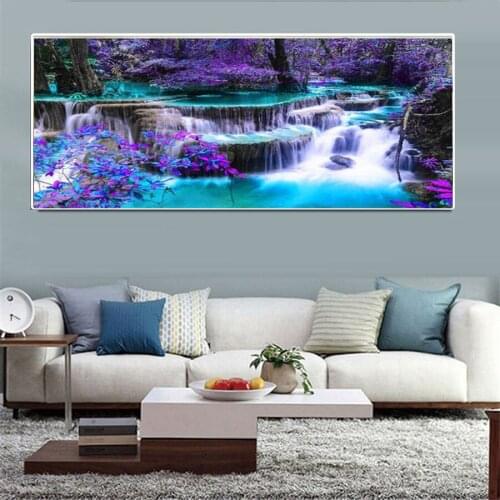 Hot new product diamond embroidery forest water waterfall 5d DIY diamond painting lake view mosaic home decoration