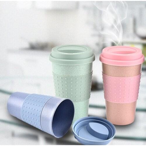 Insulation Wheat Fiber Straw Coffee Cup Travel Mug Leakproof Plastic Mug Cups Portable For Outdoor Camping Hiking Picnic