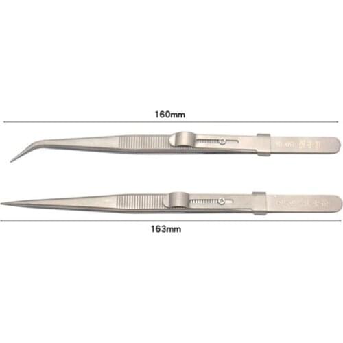 Clip diamond jewelry tweezers with lock lock anti-slip lengthened stainless steel tweezers pointed elbow straight clip