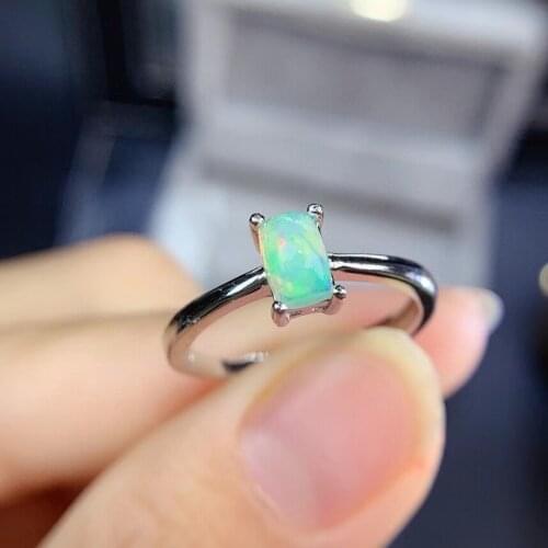 Classic grace Small 4*6mm square Natural Multicolor opal Ring Natural gemstone ring S925 silver women party gift fine Jewelry