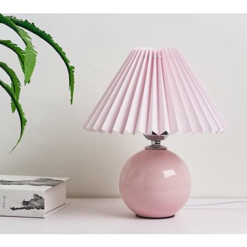 Korean Vintage Table Lamps for Bedroom Living Room Light Fixtures Pleats Fabric Ceramic Desk Lamp Office Study Lighting Fixtures