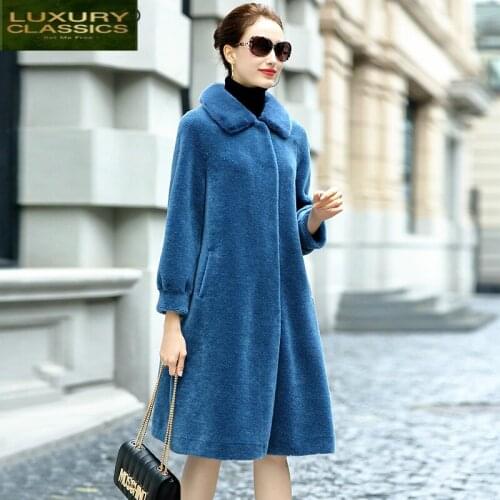 Winter Autumn Women Clothes Jacket Real Sheep Shearing Fur Coats Female Long Warm Spring Mink Fur Collar Parka LWL1378