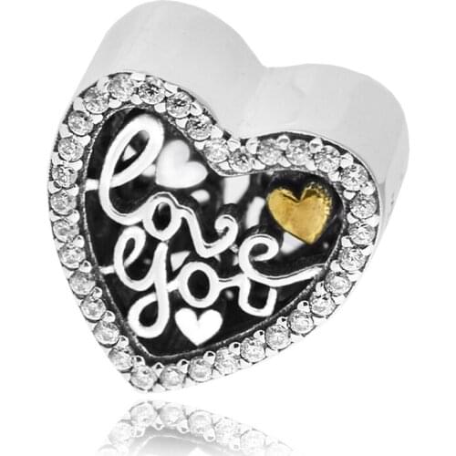 Love Script Clear CZ Charm Woman DIY Popular Jewelry Fits original 925 Silver Bracelet & Bangle Silver Beads For Jewelry Making