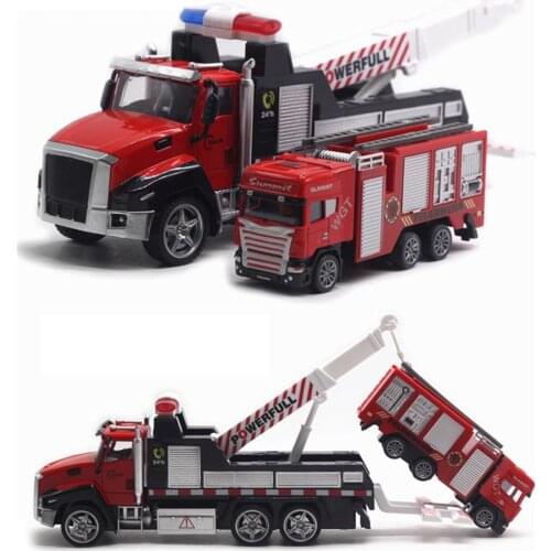 2Pcs Cute Alloy Diecast Rescue Vehicle Fire Truck Pull Back Light Music Model Kids Hobbies Interactive Toy Gift