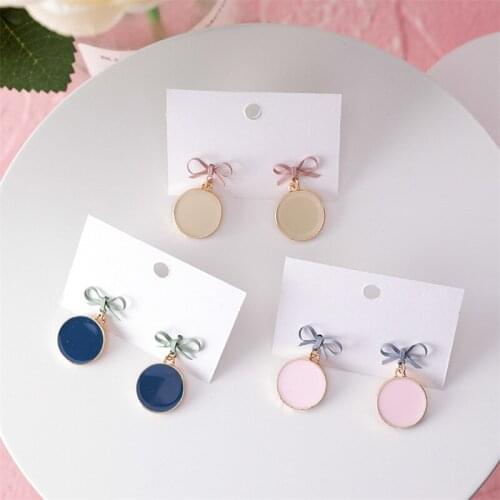 Sweet Korean Candy Colors Bow Stud Earrings for Women Geometric Round Bowknot Female Ear Jewelry Gifts