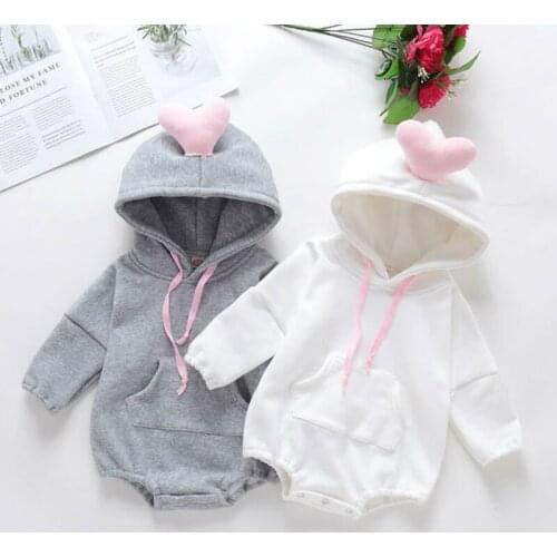 Fashion Newborn Baby Romper Winter Thick Warm Jumpsuit Baby Girls Outerwear Infant Clothes Cute 3D Heart Toddler Hoddies Rompers
