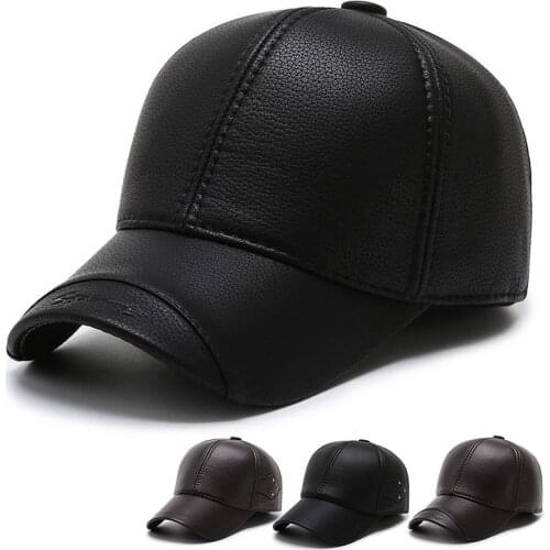 Thicken PU Hat Ear Protection fitted Hats Mens Warm Winter Baseball Cap with Earflaps Adjustable Snapback Keep Warm Gorras