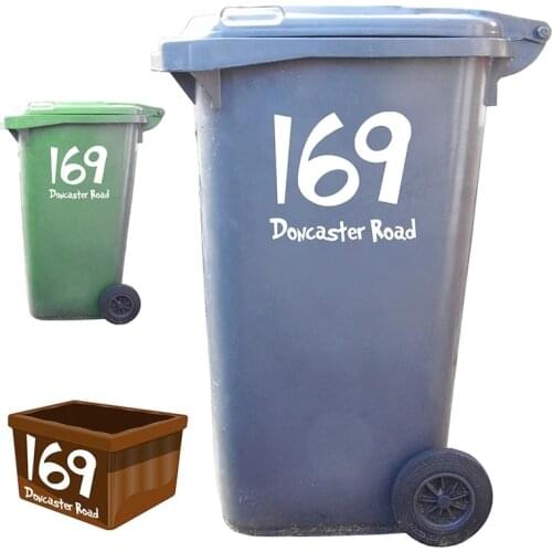 Stickers for Wheelie Bin Numbers Custom House number and street name Trash Can Rubbish Bin Garbage wheelie bin Decals HY1996