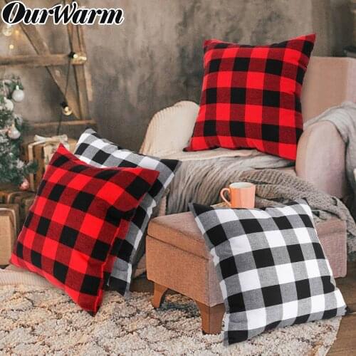 OurWarm 45x45cm Cotton Plaid Christmas Pillows Cover Pillowcase Christmas Decorations for Home New Year 2020 Navidad Xmas Gifts