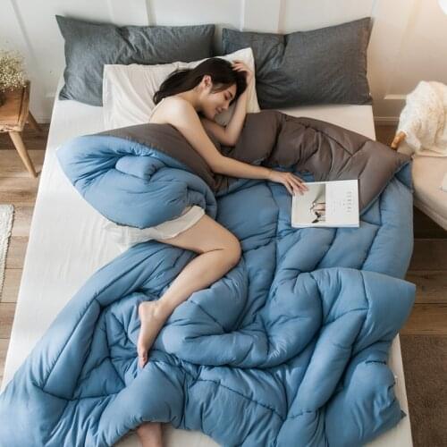 Japanese Style Winter/Autumn Comforter Washed Cotton Solid Blue Thicken Blanket Soft Quilt Duvet With Filling 150*200cm Bedding
