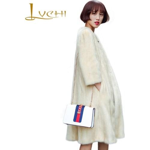 LVCHI Autumn&Winter Noble New Natural Full Pelt Mink Fur Coat Thicken Fashion All-match Knitted Mink Coat Robe Femme coat