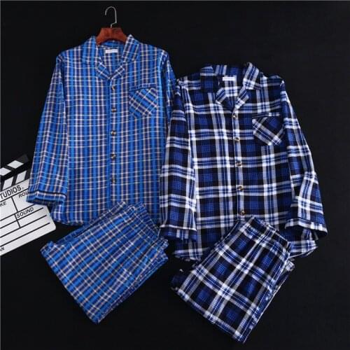 Autumn and winter new mens pajamas long-sleeved trousers two-piece cotton brushed lapel button thickened home service set mens