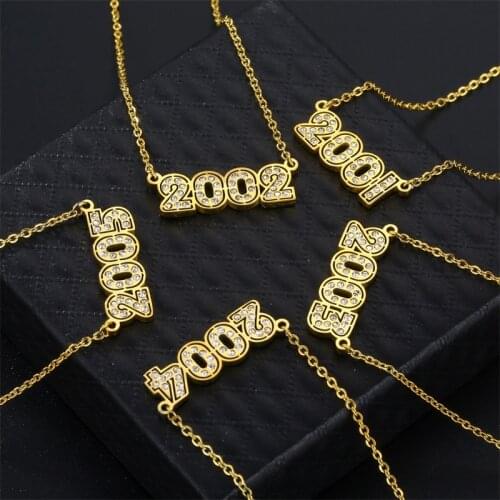 Personalized Custom Date Year Number Necklaces for Women Customized Stainless Steel Letter Diamond Necklace Fashion Jewelry Gift