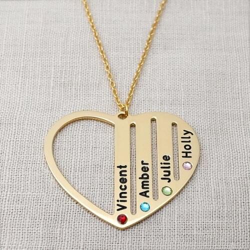 Personalized Family Necklace Custom Heart Pendant Mother Gift Birthstone Name Necklace Grandma Jewelry