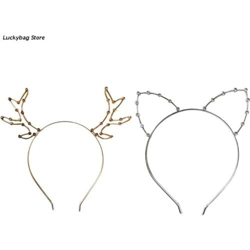 Alloy Headband Reindeer Antlers Cat Ears Rhinestone Hairband Party Performance Theme Costume Metal Hair Accessories