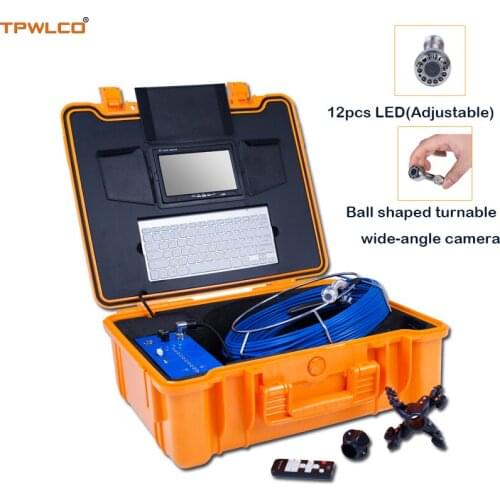 20m Cable 7" Screen Industry Endoscope Camera System With Meter Counter Keyboard Typing DVR 25mm Pipe Inspection Camera