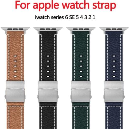 Band for Apple Watch Leather Band 44mm 42mm 38mm Bracelet for Apple Watch Series 5 40mm Strap Stainless Steel Adjustment Buckle