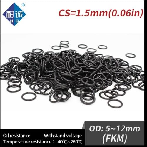 5PC/lot Rubber Ring Black FKM O ring Seals Rubber O-Rings Fuel Washer Thickness 1.5mm OD5/5.5/6/7/8/9/10/11/12mm
