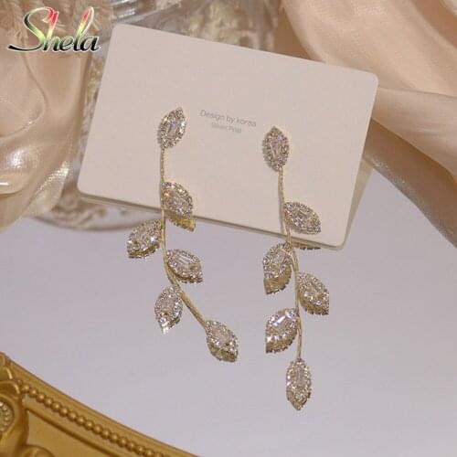 Luxury Leaves Earrings Delicate Exquisite Zircon Wedding Fashion Jewelry For Women Pendant Accessories S925 Pin High Quality