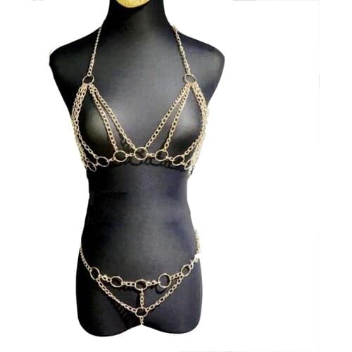 Sexy Metal Womens See Through Bra Bikini Crossover Harness Waist Belly Body Chain Necklace Beach Wear Lingerie Outfit