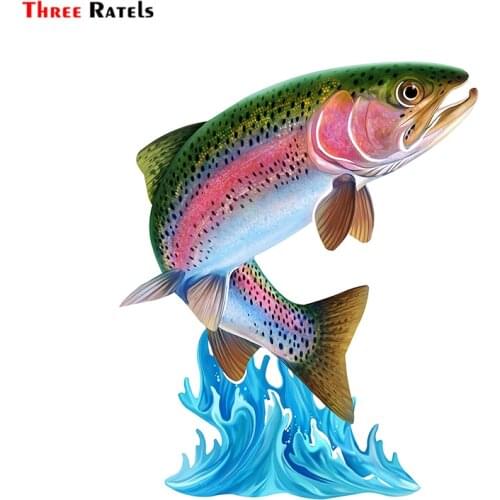 Three Ratels FC68 Cool Jumping Blue Green Jumping Trout 3D Fish Wall Art Stationery Sticker Decal on Car Bike Motorcycle
