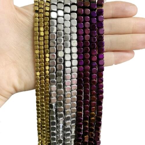 3 4 6mm Cube Shape Hematite Loose Spacer Beads Natural Stone for DIY Necklace Bracelet Jewelry Making Accessories Wholesale A50