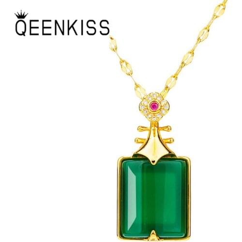 QEENKISS PT566 Fine Jewelry Wholesale Fashion Woman Birthday Wedding Gift Vintage Lute Jasper 24KT Gold Pendant Charm NO CHAIN