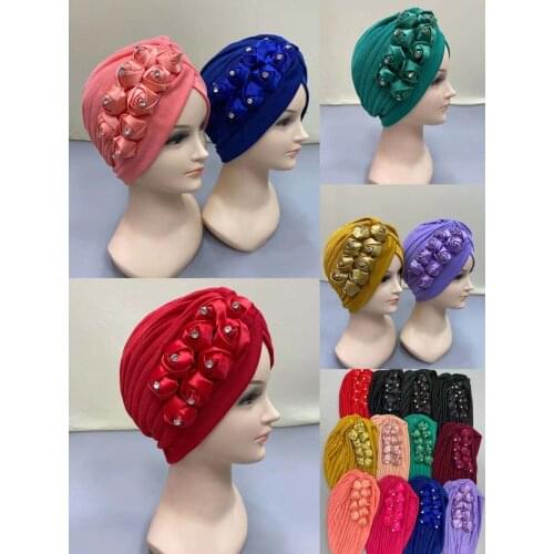 Womens Turban Hats Spring Summer Floral Hat Muslim Stretch Turban Hat Cap Hair Loss Headwear Hijab Caps Hot Selling 12pcs /pack
