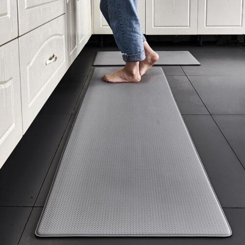 1pcs PVC Kitchen Carpet Waterproof Oilproof PU Leather Kitchen Mat Non Slip Floor Mat for Living Room Bedroom Doormat Grey Black