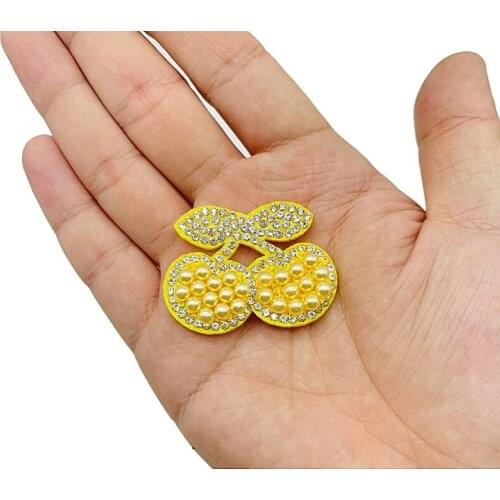 5pieces Cherry Fruit Applique Fabric Pads Rhinestone Bling Sparkling Felt Patch For Scrapbooking Wedding Decors Garments