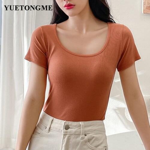 2021summer new short-sleeved tight-fitting slim square-neck womens T-shirt Short navel solid color top womens clothing 075