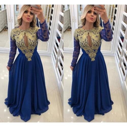 2021 gold lace applique European and American Sexy Chiffon navy blue Long Pregnancy Clothes Dresses for Women Homecoming Dresses