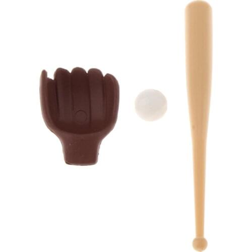 3Pcs/Set 1/12 Mini Baseball Bat Glove & Ball Model Game Supplies Decor