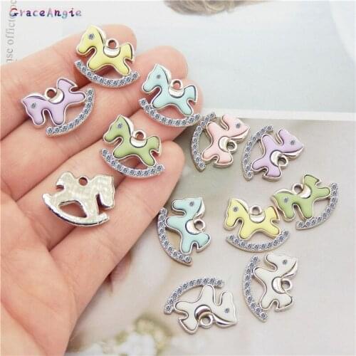 4pcs/lot Alloy Enamel Trojan Horse charms Crystal Jewelry Handmade Pendant For Diy Bracelet Jewelry Making Dangle Earrings Gift