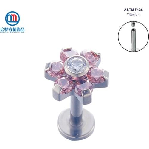 ASTM F136 Titanium Internally Threaded Rhodolite Zircon Labret Piercing Tragus