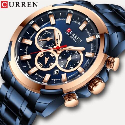 CURREN New Mens Fashion Casual watch For Men Date Quartz Wrist Watch Sport Chronograph Mesh Steel Student Watch relojes hombre