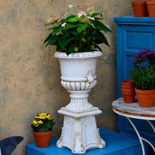 Feng shui White Retro Roman Flowerpot Northern Europe Large Diameter Landing High Foot Creative Sculpture Park Garden Decoration