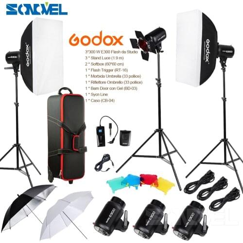 Godox E300-D 14 in 1 Professional Photography Photo Studio Speedlite Lighting Lamp 3 * 300W Studio Flash Strobe Light Kit Set