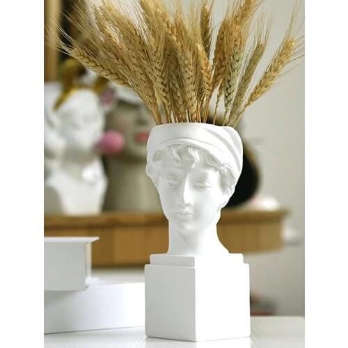 Heads Planter Resin Planter Vase Home Office Artistic British Girl Sculpture Makeup Pen Holder Organizer Artificial Flower Vase