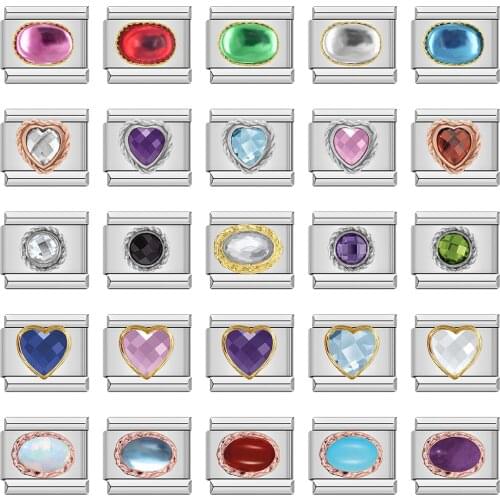 Hapiship Original Daisy Fashion Heart Ellipse Color CZ Italian Charm Links Fit 9mm Bracelet Stainless Steel Jewelry Making DJ374