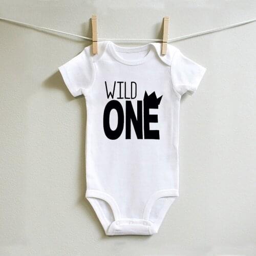 Wild One Pattern Baby Boys Girls Unisex Bodysuits Happy Bithday Oneself Present Wear Newborn Baby Simple Style Clothes Outfits