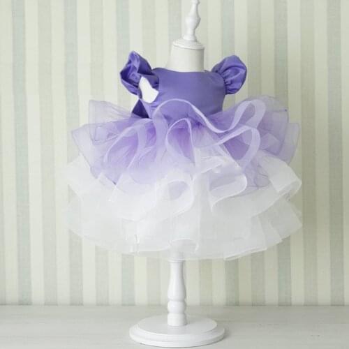 Customized Lovely Baby Girls Dresses Cap Sleeve Puffy Tulle O neck Flower Girl Dress Kids Clothes Birthday Party Gown