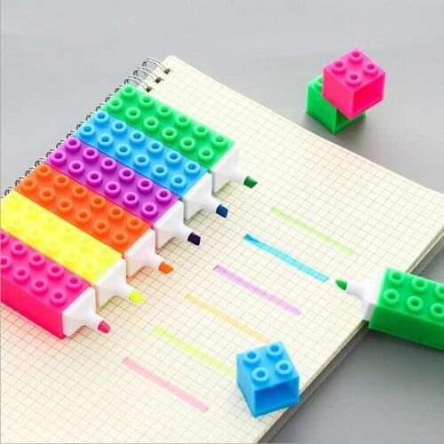 Creative building block markers pen Highlighter high capacity Writing office stationery school supplies Papelaria G079