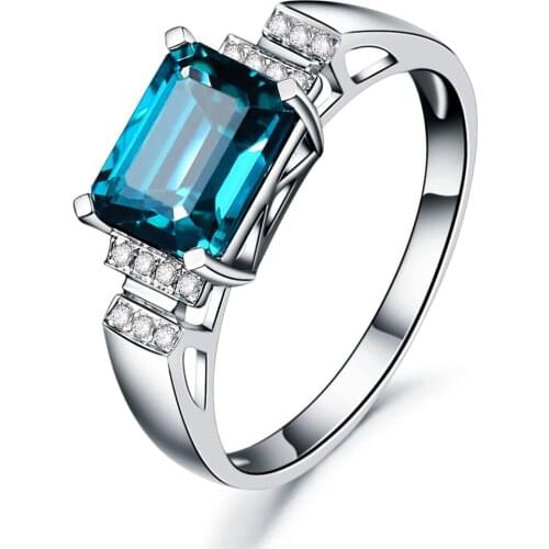 MIQIAO Silver Plated Blue Square Crystal Stone Luxury Vintage Boho Tourmaline Rings for Women Wedding Couple Gift Jewelry Bague