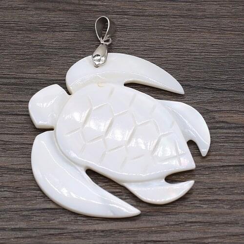 Trendy Natural White Shell Carved Tortoise Pendant Mother of Pearl Shell Lucky Fish Charms for Jewelry Making DIY Necklace Gift