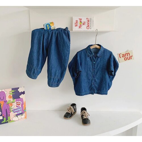 Fashion Baby Boy Girl Denim Clothes Set Cotton Shirt+Pant 2PCS Kids Jean Clothing Suit Outfit Short Sleeve Summer Spring 1-10Y