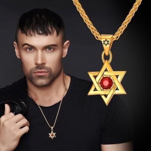Fashion Punk Mysterious Style Star of David Pendant Gold-Plated Chain Necklace Men and Women Amulet Jewelry