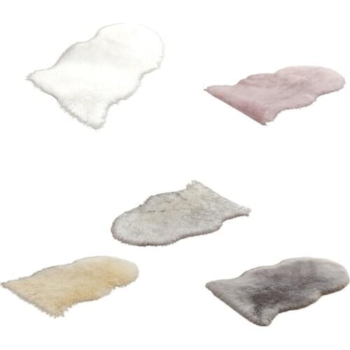 Soft Shaggy Faux Fur Seat Cushion Chair Cover Fuzzy Long Plush Irregular Shape Area Rug Anti-Slip Floor Carpet Pad Mat