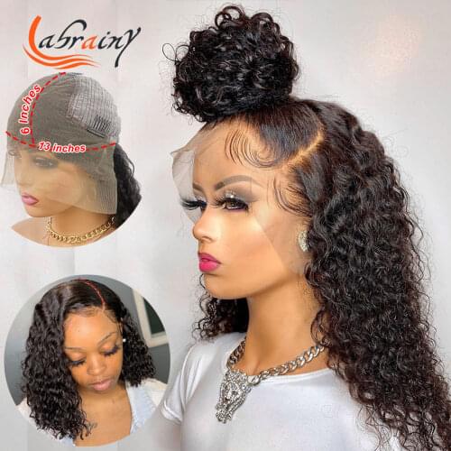 13x6 Pixie Bob Lace Frontal Human Hair Wigs Deep Wave 4x4 Closure Short Kinky Curly Cut Front Wig Brazilian Jerry Curl for Woman