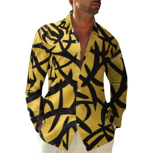 Shirts For Men Autumn Vintage Splicing Long Sleeve Cardigan Oversized Hawaiian Turn-down Collar Camicias Single Breasted Blouses